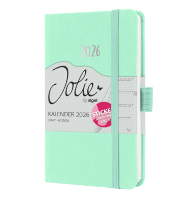 Buchkalender J6408, mintgrün, 1 Woche / 2 Seiten, 9,5x15cm (A6), 2026