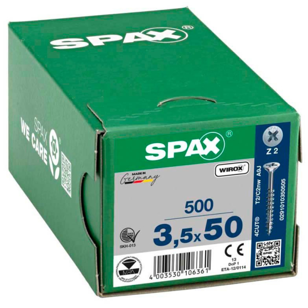 4003530106361 - Spax - Universalschraube 35 x 50 mm 500 Stück Kreuzschlitz Z2 Senkkopf Teilgewinde 4CUT wirox A3J blank verzinkt 0291010350505 4003530106361 - Spax - Universalschraube 35 x 50 mm 500 Stück Kreuzschlitz Z2 Senkkopf Teilgewinde 4CUT wirox A3J blank verzinkt 0291010350505
