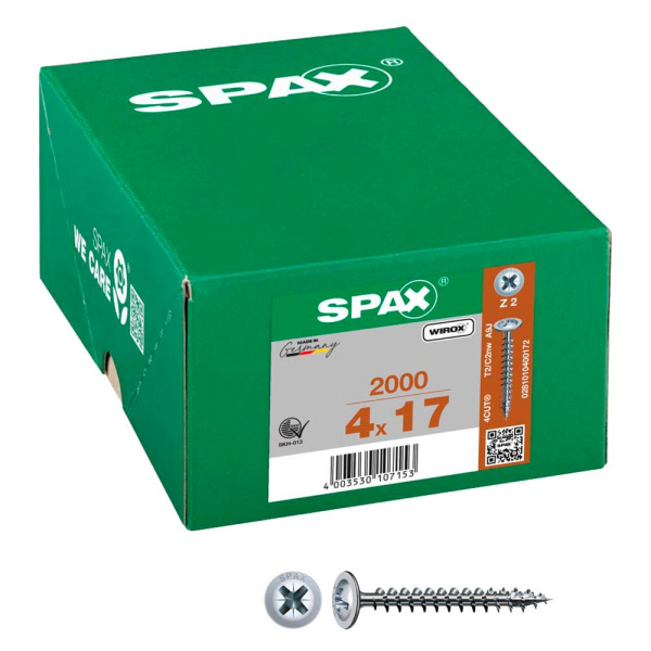 4003530107153 - Universalschraube 4 x 17 mm 2000 Stück Vollgewinde Rückwandkopf Kreuzschlitz Z2 4CUT wirox - 0281010400172 - Spax 4003530107153 - Universalschraube 4 x 17 mm 2000 Stück Vollgewinde Rückwandkopf Kreuzschlitz Z2 4CUT wirox - 0281010400172 - Spax