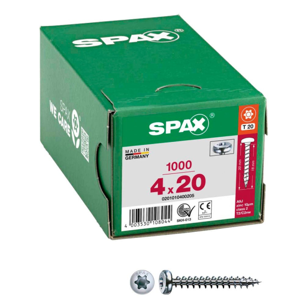 4003530108044 - Spax - Universalschraube 4 x 20 mm 1000 Stück Vollgewinde Halbrundkopf t-star plus T20 4CUT wirox - 0201010400205 4003530108044 - Spax - Universalschraube 4 x 20 mm 1000 Stück Vollgewinde Halbrundkopf t-star plus T20 4CUT wirox - 0201010400205