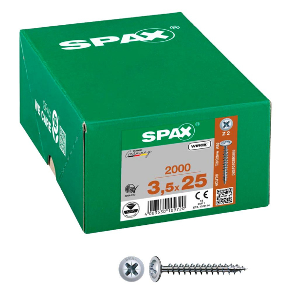 4003530109720 - Universalschraube 35 x 25 mm 2000 Stück Vollgewinde Rückwandkopf Kreuzschlitz Z2 4CUT wirox - 0281010350252 - Spax 4003530109720 - Universalschraube 35 x 25 mm 2000 Stück Vollgewinde Rückwandkopf Kreuzschlitz Z2 4CUT wirox - 0281010350252 - Spax