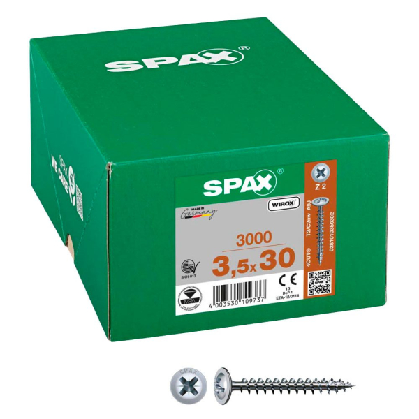 4003530109737 - Spax - Universalschraube 35 x 30 mm 3000 Stück Vollgewinde Rückwandkopf Kreuzschlitz Z2 4CUT wirox - 0281010350302 4003530109737 - Spax - Universalschraube 35 x 30 mm 3000 Stück Vollgewinde Rückwandkopf Kreuzschlitz Z2 4CUT wirox - 0281010350302