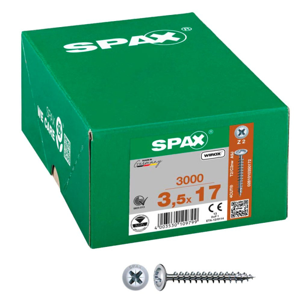 4003530109799 - Universalschraube 35 x 17 mm 3000 Stück Vollgewinde Rückwandkopf Kreuzschlitz Z2 4CUT wirox - 0281010350172 - Spax 4003530109799 - Universalschraube 35 x 17 mm 3000 Stück Vollgewinde Rückwandkopf Kreuzschlitz Z2 4CUT wirox - 0281010350172 - Spax