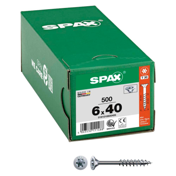 4003530111488 - Universalschraube 6 x 40 mm 500 Stück Teilgewinde Senkkopf t-star plus T30 4CUT wirox - 0191010600405 - Spax 4003530111488 - Universalschraube 6 x 40 mm 500 Stück Teilgewinde Senkkopf t-star plus T30 4CUT wirox - 0191010600405 - Spax