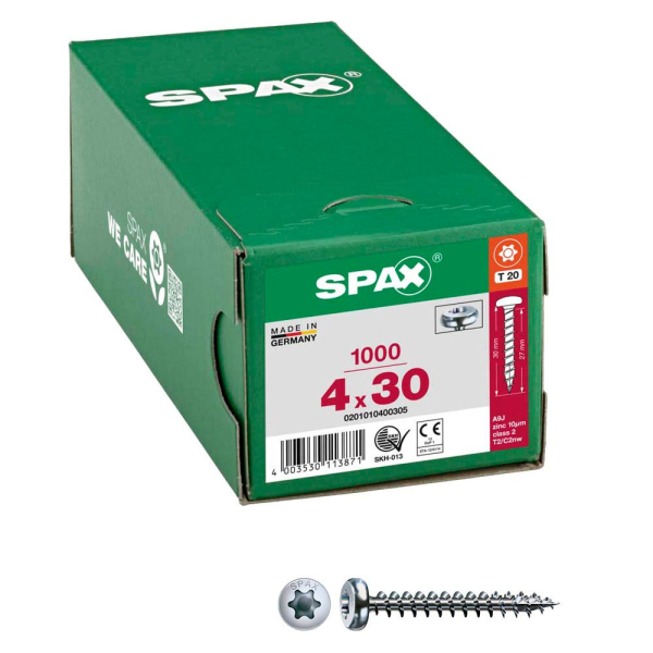 4003530113871 - Spax - Universalschraube 4 x 30 mm 1000 Stück Vollgewinde Halbrundkopf t-star plus T20 4CUT wirox - 0201010400305 4003530113871 - Spax - Universalschraube 4 x 30 mm 1000 Stück Vollgewinde Halbrundkopf t-star plus T20 4CUT wirox - 0201010400305