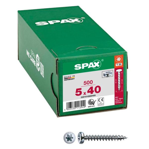 4003530113949 - Universalschraube 5 x 40 mm 500 Stück Vollgewinde Halbrundkopf t-star plus T20 4CUT wirox - 0201010500405 - Spax 4003530113949 - Universalschraube 5 x 40 mm 500 Stück Vollgewinde Halbrundkopf t-star plus T20 4CUT wirox - 0201010500405 - Spax