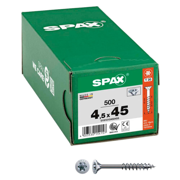 4003530154157 - Spax - Universalschraube 45 x 45 mm 500 Stück Teilgewinde Senkkopf t-star plus T20 4CUT wirox - 0191010450455 4003530154157 - Spax - Universalschraube 45 x 45 mm 500 Stück Teilgewinde Senkkopf t-star plus T20 4CUT wirox - 0191010450455
