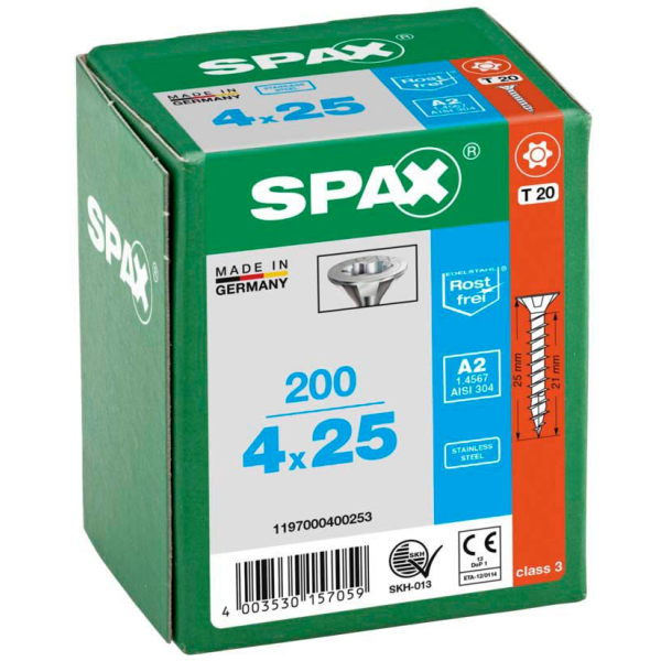 4003530157059 - Universalschrauben T20 Senkkopf BLANK A2 1197000400253 4 mm x 25 mm 4003530157059 200 Stück 4003530157059 - Universalschrauben T20 Senkkopf BLANK A2 1197000400253 4 mm x 25 mm 4003530157059 200 Stück