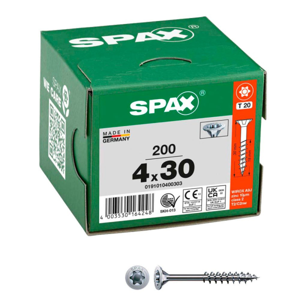 4003530164248 - Universalschrauben T20 Senkkopf WIROX 0191010400303 4 mm x 30 mm 4003530164248 200 Stück 4003530164248 - Universalschrauben T20 Senkkopf WIROX 0191010400303 4 mm x 30 mm 4003530164248 200 Stück