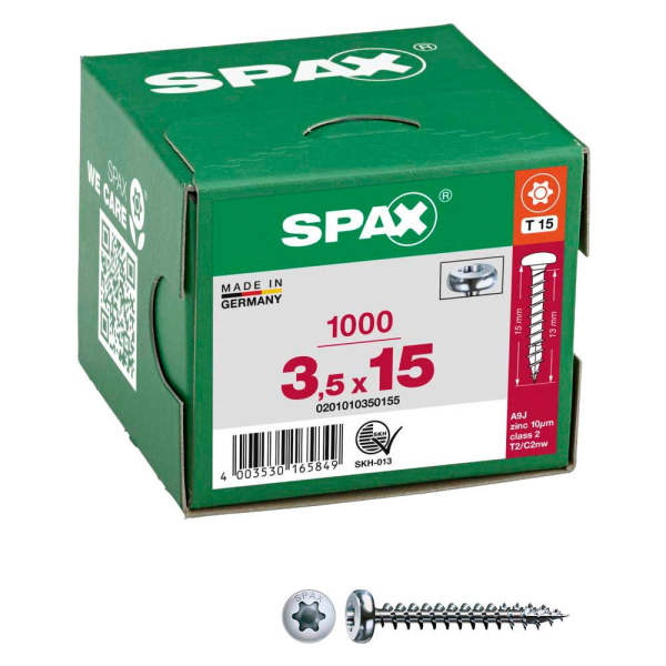 4003530165849 - Spax - Universalschraube 35 x 15 mm 1000 Stück Vollgewinde Halbrundkopf t-star plus T15 4CUT wirox - 0201010350155 4003530165849 - Spax - Universalschraube 35 x 15 mm 1000 Stück Vollgewinde Halbrundkopf t-star plus T15 4CUT wirox - 0201010350155
