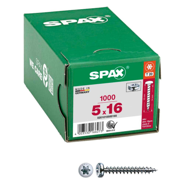4003530166273 - Universalschraube 5 x 16 mm 1000 Stück Vollgewinde Halbrundkopf t-star plus T20 4CUT wirox - 0201010500165 - Spax 4003530166273 - Universalschraube 5 x 16 mm 1000 Stück Vollgewinde Halbrundkopf t-star plus T20 4CUT wirox - 0201010500165 - Spax