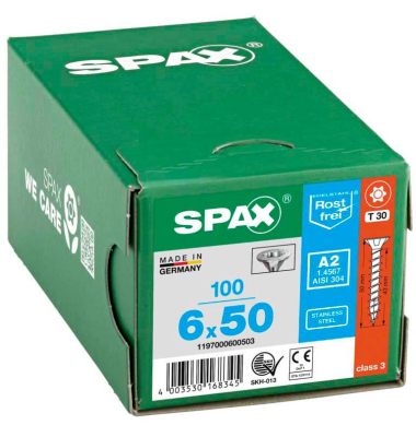 Universalschrauben T20 Senkkopf BLANK A2 1197000600503 6 mm x 50 mm
