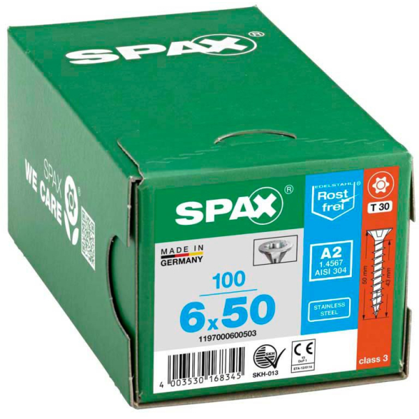 4003530168345 - Universalschraube Holzschraube Edelstahl A2 Vollgewinde Senkkopf T-STAR plus CUT4-Spitze 6 x 50mm - 100 Stück 4003530168345 - Universalschraube Holzschraube Edelstahl A2 Vollgewinde Senkkopf T-STAR plus CUT4-Spitze 6 x 50mm - 100 Stück