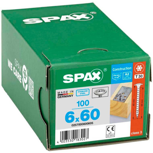 4003530183027 - HIFORCE 6 x 60 mm 100 Stück Vollgewinde Tellerkopf T-STAR plus T30 4CUT Edelstahl rostfrei A2 - 0257000600605 4003530183027 - HIFORCE 6 x 60 mm 100 Stück Vollgewinde Tellerkopf T-STAR plus T30 4CUT Edelstahl rostfrei A2 - 0257000600605
