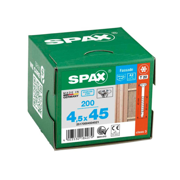 4003530184079 - Fassadenschraube 45 x 45 mm 200 Stück Teilgewinde Linsensenkkopf t-star plus T20 CUT-Spitze - 25170004504521 - Spax 4003530184079 - Fassadenschraube 45 x 45 mm 200 Stück Teilgewinde Linsensenkkopf t-star plus T20 CUT-Spitze - 25170004504521 - Spax
