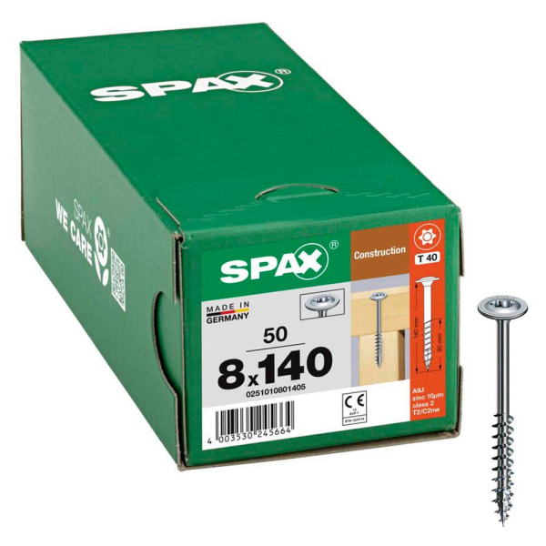 4003530245664 - Holzbauschrauben T40 Tellerkopf WIROX 0251010801405 8 mm x 140 mm 4003530245664 50 Stück 4003530245664 - Holzbauschrauben T40 Tellerkopf WIROX 0251010801405 8 mm x 140 mm 4003530245664 50 Stück