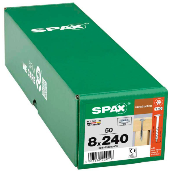 4003530245718 - Hiforce 8 x 240 mm 50 Stück Teilgewinde Tellerkopf t-star plus T40 4CUT wirox - 0251010802405 - Spax 4003530245718 - Hiforce 8 x 240 mm 50 Stück Teilgewinde Tellerkopf t-star plus T40 4CUT wirox - 0251010802405 - Spax