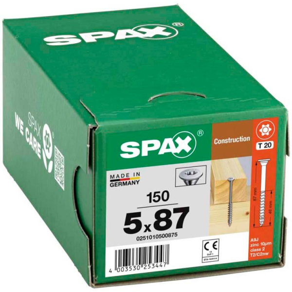4003530253447 - Spax - Universalschraube Tellerkopf Teilgewinde 5 x 87 mm 150 Stück t-star plus T20 4CUT wirox - 0251010500875 4003530253447 - Spax - Universalschraube Tellerkopf Teilgewinde 5 x 87 mm 150 Stück t-star plus T20 4CUT wirox - 0251010500875
