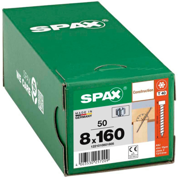4003530257209 - Spax France - spax Holzschraube mit Zylinderkopf Wirox 8x160 mm Vollgewinde Spitze Cut - Packung zu 50 - 1221010801605 4003530257209 - Spax France - spax Holzschraube mit Zylinderkopf Wirox 8x160 mm Vollgewinde Spitze Cut - Packung zu 50 - 1221010801605