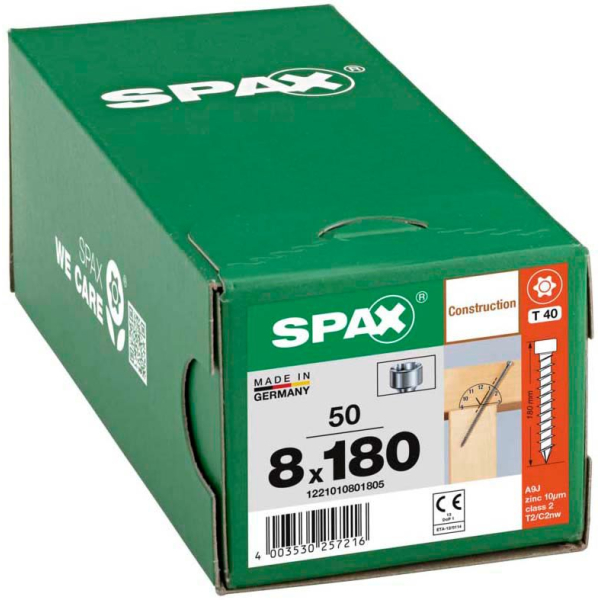 4003530257216 - Inforce 8 x 180 mm 50 Stück Vollgewinde Zylinderkopf t-star plus T40 CUT-Spitze wirox - 1221010801805 - Spax 4003530257216 - Inforce 8 x 180 mm 50 Stück Vollgewinde Zylinderkopf t-star plus T40 CUT-Spitze wirox - 1221010801805 - Spax
