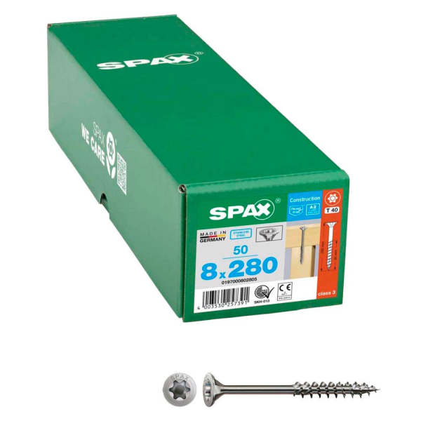 4003530257391 - Universalschrauben T40 Senkkopf Edelstahl A2 0197000802805 8 mm x 280 mm 4003530257391 50 Stück 4003530257391 - Universalschrauben T40 Senkkopf Edelstahl A2 0197000802805 8 mm x 280 mm 4003530257391 50 Stück