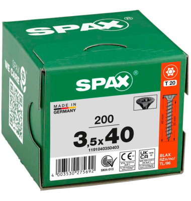 Universalschrauben T20 Senkkopf BLAX 1191040350403 3,5 mm x 40 mm