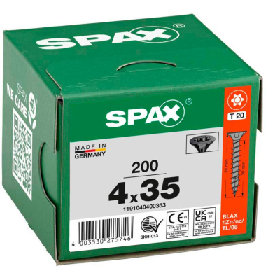 Universalschrauben T20 Senkkopf BLAX 1191040400353 4 mm x 35 mm