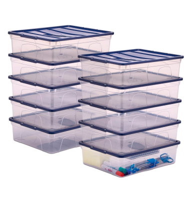 Aufbewahrungsbox 100135769, außen 32x40x11cm, Kunststoff transparent/blau