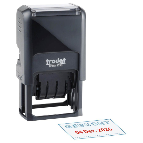0190084427463 - Datumstempel mit Text Gebucht printy-dater 4750L7 selbstfärbend blau rot 0190084427463 Trodat 0190084427463 - Datumstempel mit Text Gebucht printy-dater 4750L7 selbstfärbend blau rot 0190084427463 Trodat