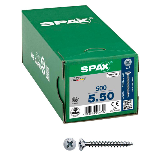 4003530004322 - Spax - Universalschraube 5 x 50 mm 500 Stück Vollgewinde Senkkopf Kreuzschlitz Z2 4CUT wirox - 1081010500505 4003530004322 - Spax - Universalschraube 5 x 50 mm 500 Stück Vollgewinde Senkkopf Kreuzschlitz Z2 4CUT wirox - 1081010500505