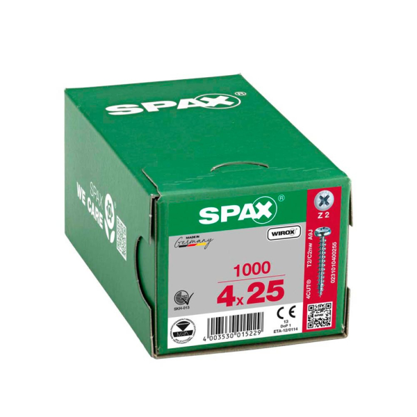4003530015229 - Universalschraube 4 x 25 mm 1000 Stück Vollgewinde Halbrundkopf Kreuzschlitz Z2 4CUT wirox - 0231010400255 - Spax 4003530015229 - Universalschraube 4 x 25 mm 1000 Stück Vollgewinde Halbrundkopf Kreuzschlitz Z2 4CUT wirox - 0231010400255 - Spax