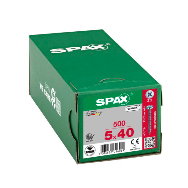 4003530016059 - Universalschraube 5 x 40 mm 500 Stück Vollgewinde Halbrundkopf Kreuzschlitz Z2 4CUT wirox - 0231010500405 - Spax 4003530016059 - Universalschraube 5 x 40 mm 500 Stück Vollgewinde Halbrundkopf Kreuzschlitz Z2 4CUT wirox - 0231010500405 - Spax