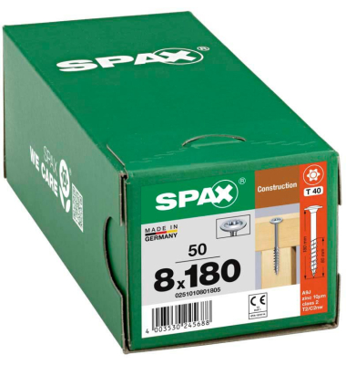 Holzbauschrauben T40 Tellerkopf WIROX 0251010801805 8 mm x 180 mm
