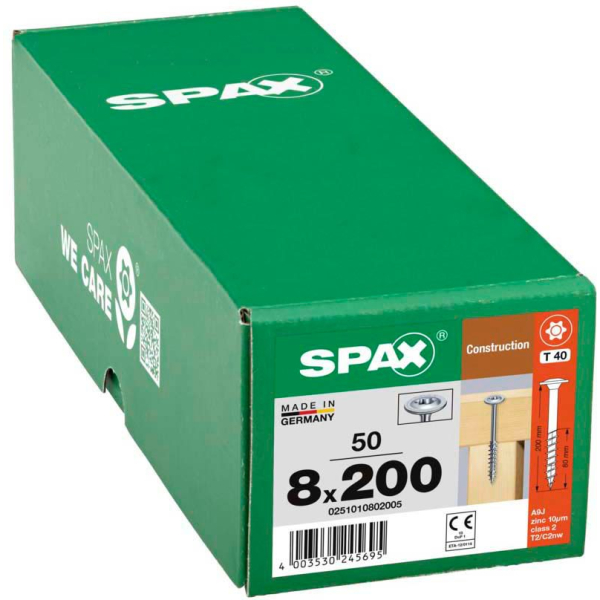 4003530245695 - Spax - hiforce 8 x 200 mm 50 Stück Teilgewinde Tellerkopf t-star plus T40 4CUT wirox - 0251010802005 4003530245695 - Spax - hiforce 8 x 200 mm 50 Stück Teilgewinde Tellerkopf t-star plus T40 4CUT wirox - 0251010802005