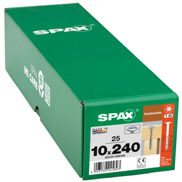 4003530245893 - Hiforce 10 x 240 mm 25 Stück Teilgewinde Tellerkopf t-star plus T50 4CUT wirox - 0251011002405 - Spax 4003530245893 - Hiforce 10 x 240 mm 25 Stück Teilgewinde Tellerkopf t-star plus T50 4CUT wirox - 0251011002405 - Spax