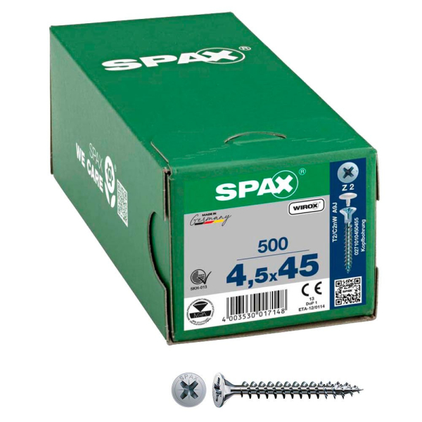 4003530017148 - Universalschraube mit Kopfbohrung 45 x 45 mm 500 Stück Vollgewinde Senkkopf Kreuzschlitz Z2 - 0271010450455 - Spax 4003530017148 - Universalschraube mit Kopfbohrung 45 x 45 mm 500 Stück Vollgewinde Senkkopf Kreuzschlitz Z2 - 0271010450455 - Spax