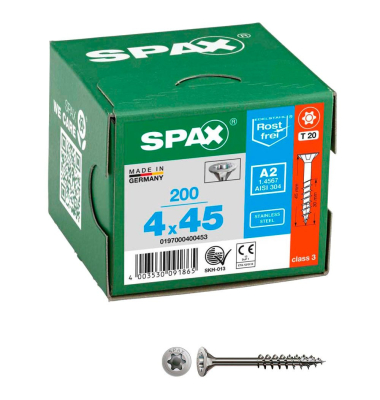 Universalschrauben T20 Senkkopf Edelstahl A2 0197000400453 4 mm x 45 mm