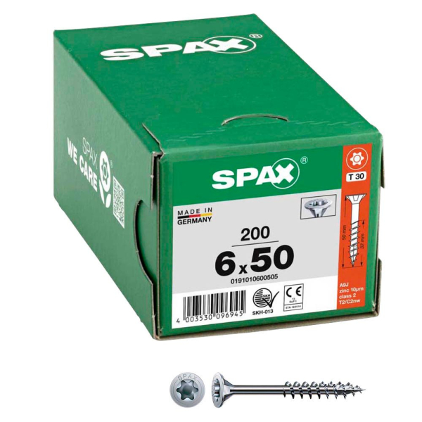 4003530096945 - Universalschraube 6 x 50 mm 200 Stück Teilgewinde Senkkopf t-star plus T30 4CUT wirox - 0191010600505 - Spax 4003530096945 - Universalschraube 6 x 50 mm 200 Stück Teilgewinde Senkkopf t-star plus T30 4CUT wirox - 0191010600505 - Spax