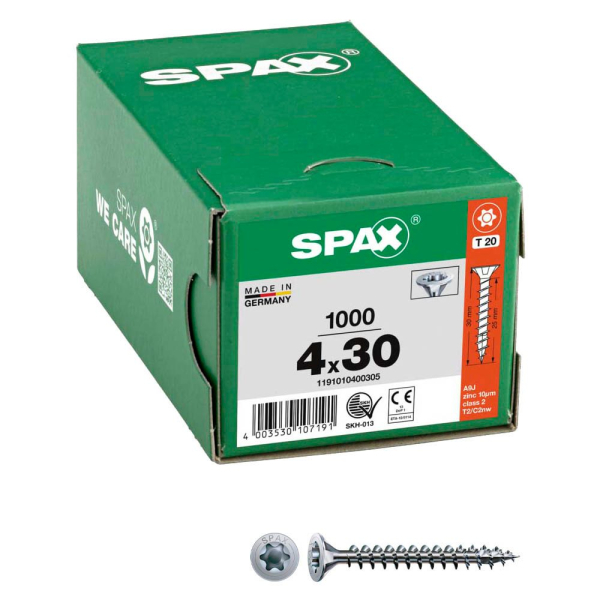 4003530107191 - Universalschraube 4 x 30 mm 1000 Stück Vollgewinde Senkkopf t-star plus T20 4CUT wirox - 1191010400305 - Spax 4003530107191 - Universalschraube 4 x 30 mm 1000 Stück Vollgewinde Senkkopf t-star plus T20 4CUT wirox - 1191010400305 - Spax