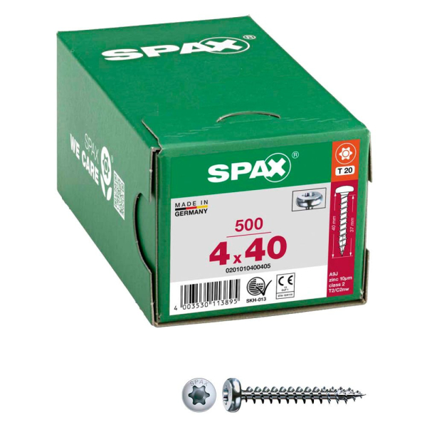 4003530113895 - Universalschraube 4 x 40 mm 500 Stück Vollgewinde Halbrundkopf t-star plus T20 4CUT wirox - 0201010400405 - Spax