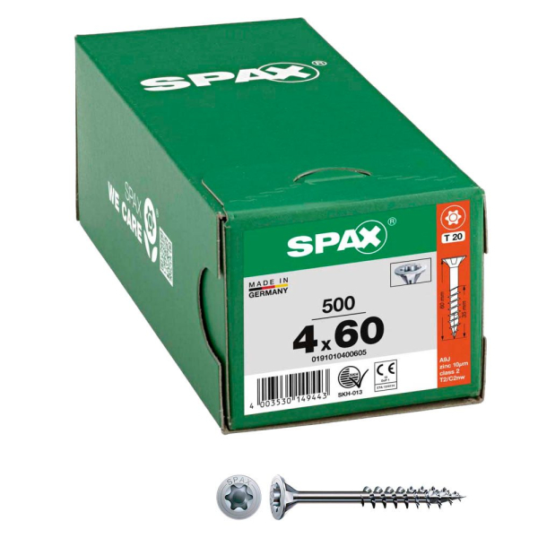 4003530149443 - Universalschraube 4 x 60 mm 500 Stück Teilgewinde Senkkopf t-star plus T20 4CUT wirox - 0191010400605 - Spax 4003530149443 - Universalschraube 4 x 60 mm 500 Stück Teilgewinde Senkkopf t-star plus T20 4CUT wirox - 0191010400605 - Spax