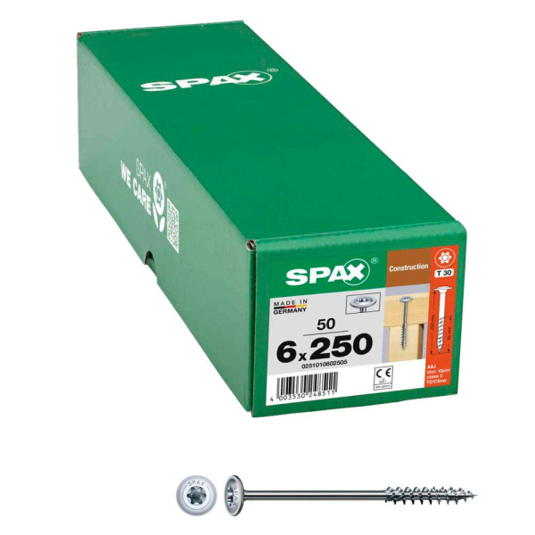 4003530248511 - Holzbauschrauben T30 Tellerkopf WIROX 0251010602505 6 mm x 250 mm 4003530248511 50 Stück 4003530248511 - Holzbauschrauben T30 Tellerkopf WIROX 0251010602505 6 mm x 250 mm 4003530248511 50 Stück