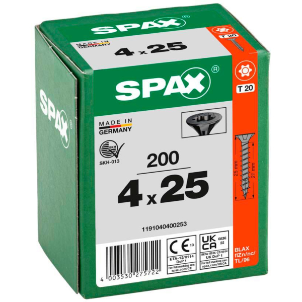 4003530275722 - Universalschrauben T20 Senkkopf BLAX 1191040400253 4 mm x 25 mm 4003530275722 200 Stück 4003530275722 - Universalschrauben T20 Senkkopf BLAX 1191040400253 4 mm x 25 mm 4003530275722 200 Stück