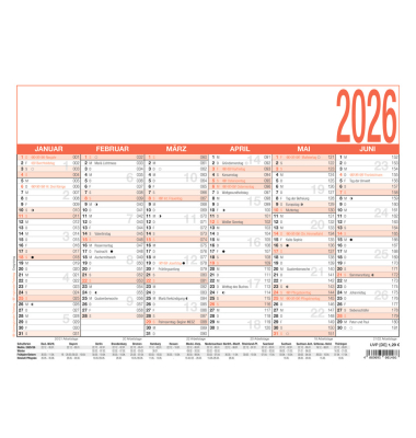 Plakatkalender 907-0000, 6 Monate / 1 Seite, 29,7x21cm (A4 quer), 2026