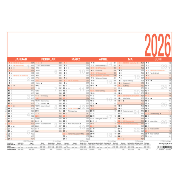 4006928698523 - Plakatkalender 907-0000 6 Monate 1 Seite 297x21cm (A4 quer) 2025 4006928698523 Zettler 4006928698523 - Plakatkalender 907-0000 6 Monate 1 Seite 297x21cm (A4 quer) 2025 4006928698523 Zettler