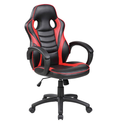 Gaming Stuhl STUDENT, rot/schwarz / schwarz, mit Armlehnen, bis 100kg, mit Kopfstütze