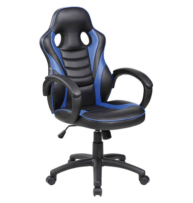 Gaming Stuhl STUDENT, blau/schwarz / schwarz, mit Armlehnen, bis 100kg, mit Kopfst&uuml;tze