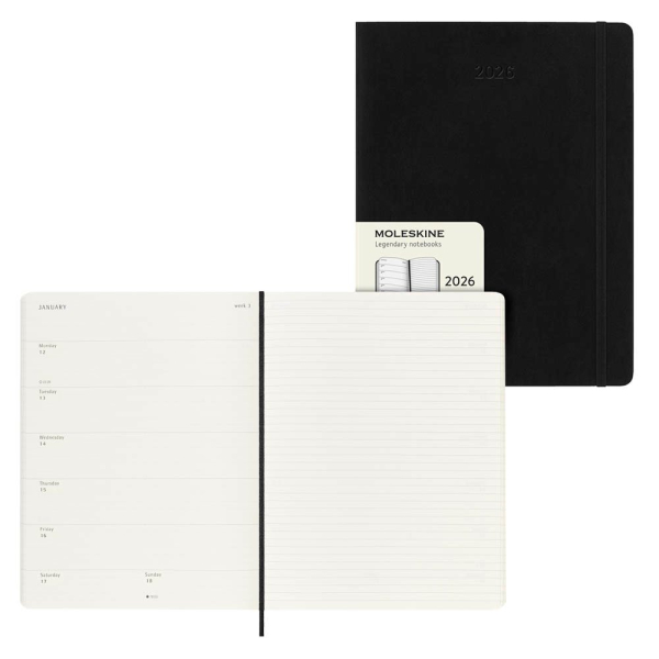 8056999275266 - Moleskine 12 Monate Wochen Notizkalender 2026 XL 1 Wo = 1 Seite rechts linierte Seite Weicher Einband Schwarz 8056999275266 - Moleskine 12 Monate Wochen Notizkalender 2026 XL 1 Wo = 1 Seite rechts linierte Seite Weicher Einband Schwarz