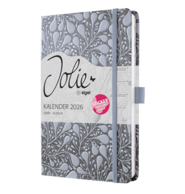 Buchkalender J6361, Jolie, mittelblau, schwarz, 1 Woche / 2 Seiten, 13,5x20,3cm (A5), 2026