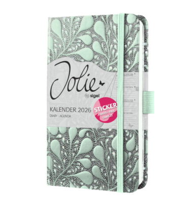 Buchkalender J6360, Jolie, schwarz, hellgr&uuml;n, 1 Woche / 2 Seiten, 9,5x15cm (A6), 2027